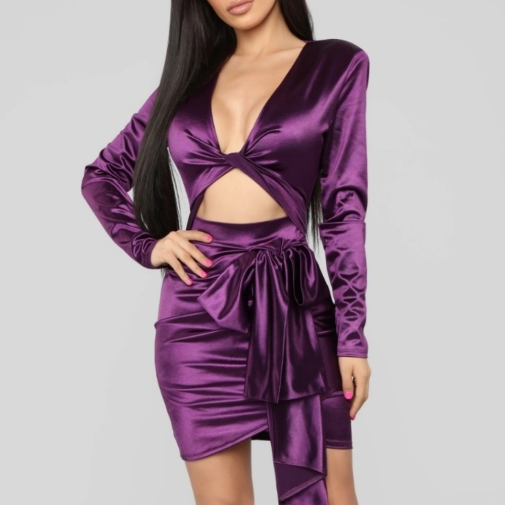 Fashion Nova Deep Purple Long Sleeve Dress